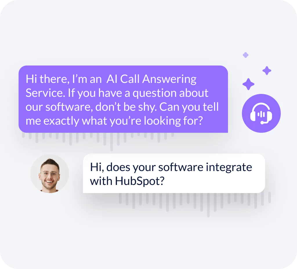 AI call answering service engaging with a customer inquiry about HubSpot integration.