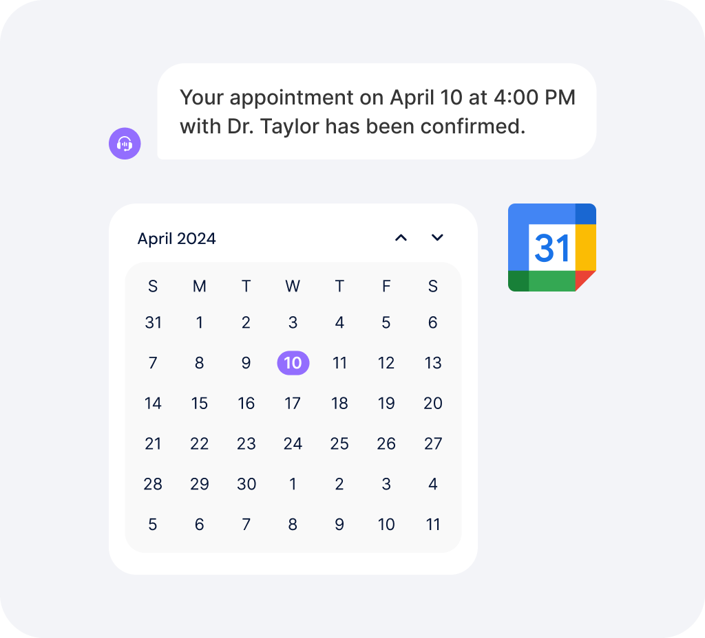 AI-powered appointment confirmation integrated with Google Calendar.