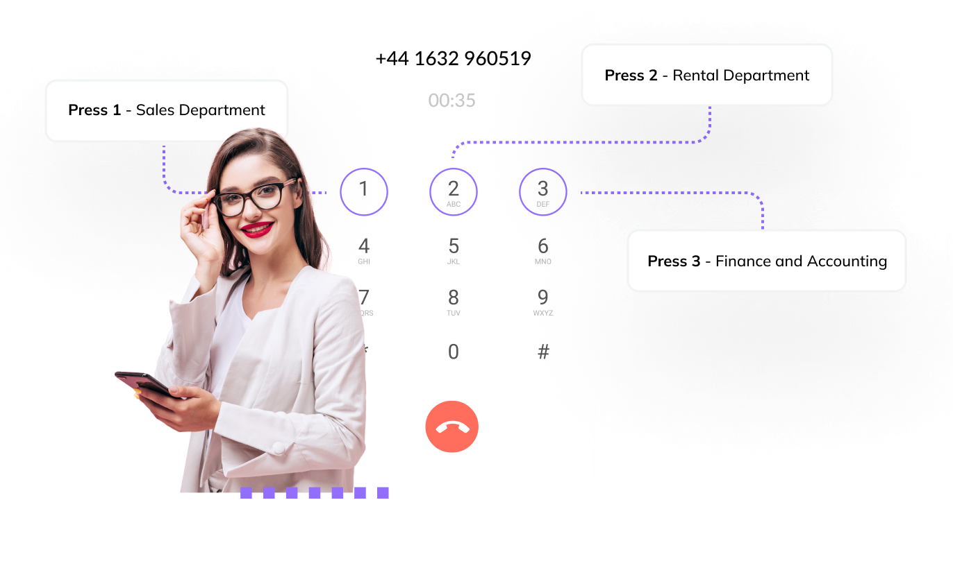 Real estate agent using AI auto dialer with department selection feature.