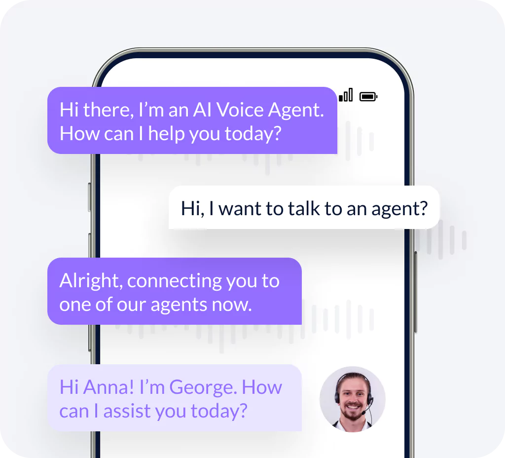 AI Voice Support Agent transfers the call to the human agent