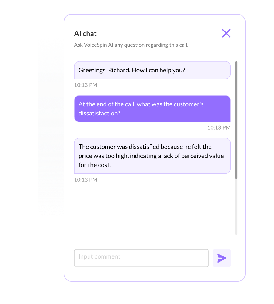 AI chat assistant in AI Call Summary feature