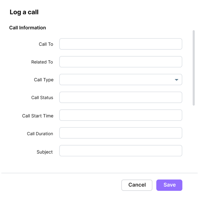 Kaveret integration call logging form for detailed call records