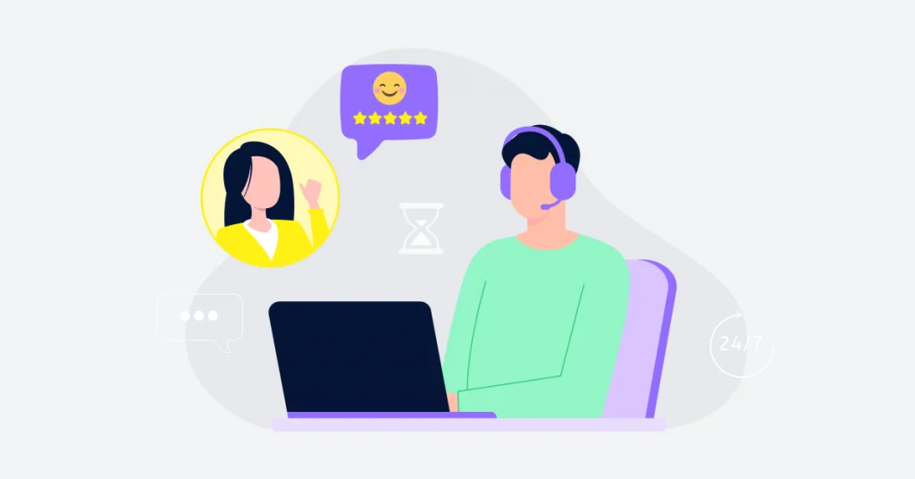 An agent confidently handling a customer call, showing an icon of “satisfied customer,” symbolizing that effective onboarding leads to better customer experiences