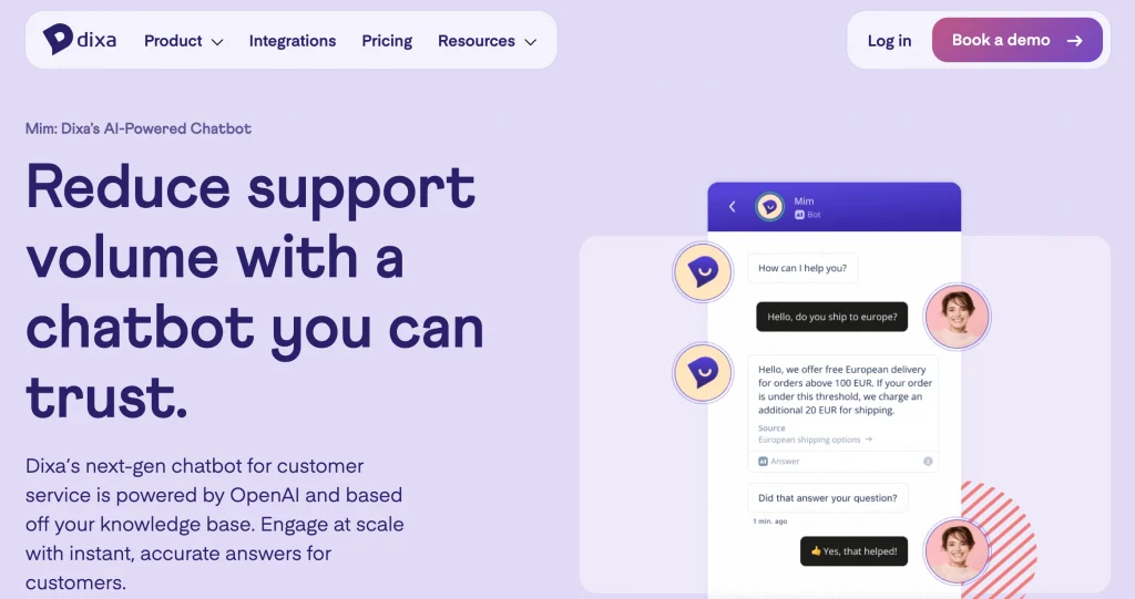Dixa’s AI chatbot (known as Mim)