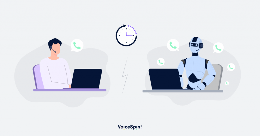 A side-by-side comparison of human sales reps vs. AI voice bots in handling outbound calls.